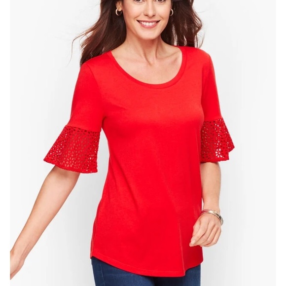 NWT Talbots red Cotton and modal Red with Eyelet Sleeves 1X super soft - Picture 1 of 2